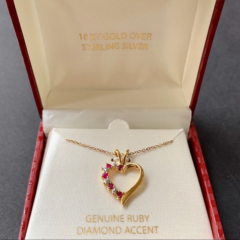 18 KARAT GOLD/SILVER/GENUINE RUBY/DIAMOND ACCENT